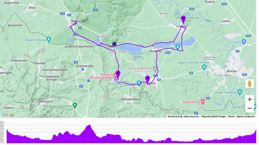 Mapa cyklotras kolem Mikulova a Lednice